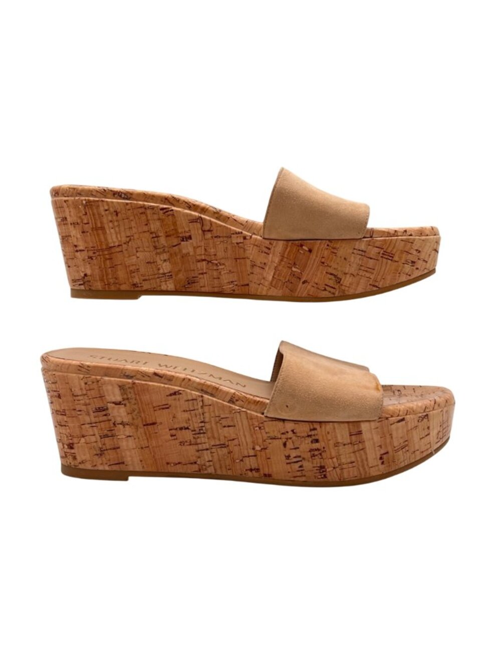 Stuart Weitzman Cork Summer Wedge Platform Sandals Beige Suede Slip-On 6.5B NEW - Picture 2 of 13